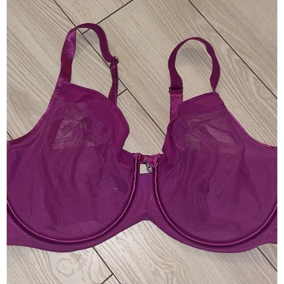 Curvy Couture 1311 Unlined Full Coverage Bra Mesh Sheer UW Womens 34G Purple - Picture 3 of 6